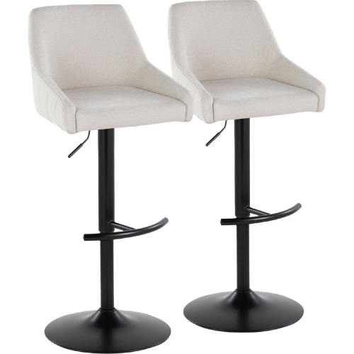 Hannah Adjustable Swivel Bar Stool in Black Metal & Cream Fabric (Set of 2)